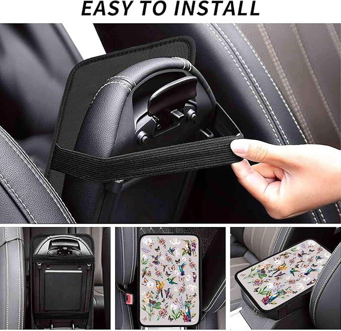Hummingbird Butterfly Car Handrail Box Cushion Armrest Cover Auto Center Console Pad Car Decor 12.6X7.5 in