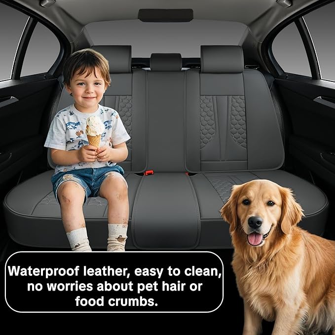 Wertigen Universal Gray Leather Car Seat Covers Full Set – Waterproof Automotive Seat Protector for Cars, SUVs & Pickups, Airbag Safe, Non-Slip Design, Easy Installation, Durable Material