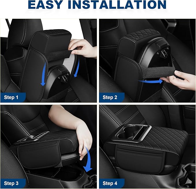 Car Center Console Cover Fit for Volkswagen Jetta Faux Leather Auto Armrest Box Cover with Cup Holder & Phone Holder Waterproof Leather Armrest Protector Cushion(Black)