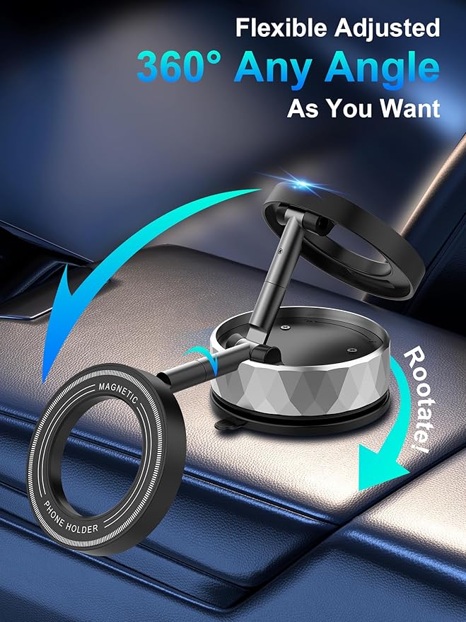Vacumm Magnetic Phone Holder, Magnetic Phone Holders for car, Suction Cup&Nano Gel&N55 Strong Magnet, Magsafe Phone Mount of Car Accessories for iPhone 17 16 15 14 13 (Silver)