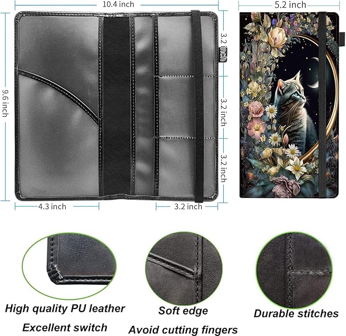 Car Registration and Insurance Holder,Leather Vehicle Glove Box Organizer Wallet for Document,Perfect for any Car,Truck,Motorcycle,Driver License,Trailer or Boat,Men & Women,Cat Roses Floral Flower
