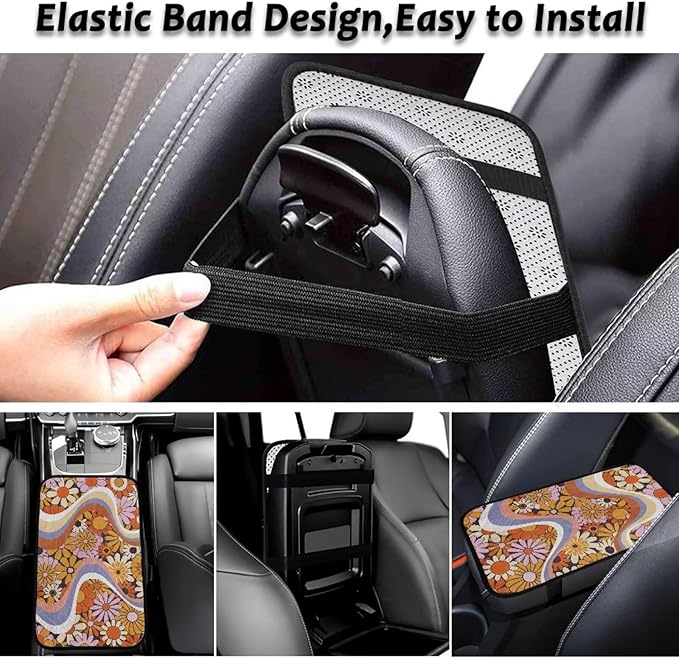 Bulopur Orange Daisy Armrest Cover Car 12.01 x 7.28 Inch Armrest Console Cover Car Center Console Cushion Pad Flannel Protector Vehicle Armrest Cover Vehicle Accessories