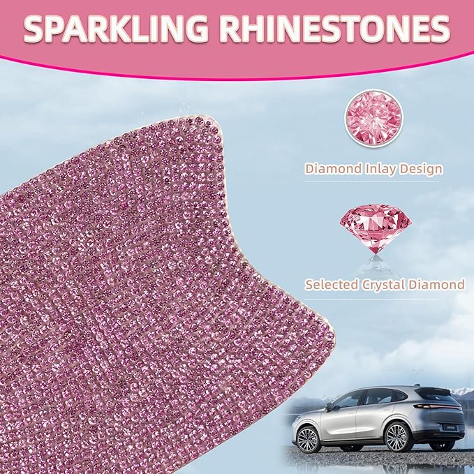 10 pcs Bling Diamond Car Door Handle Stickers, Bling Car Accessories for Women, Universal Rhinestone Crystal Glitter Door Handle Protector Stickers and Decals, Scratch Safety Reflective (Pink)