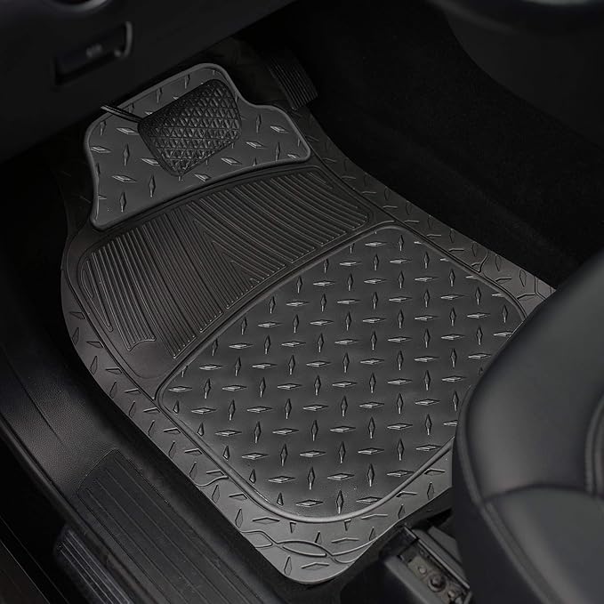 FH Group Automotive Floor Mats - Heavy-Duty Metallic Rubber Floor Mats for Cars, Universal Fit Full Set, Climaproof Floor Mats, Trimmable Floor Mats for Most Sedan, SUV, Truck Floor Mats Black