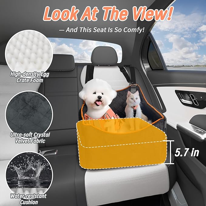 Dog Car Seat for Medium Sized Dogs 30 lbs, Safety Booster Seat for Small Dogs Hooks to The Seatbelt & with Elevated Cushion, Soft Waterproof Washable Small Dog Car Seat with Storage Pockets (Black)