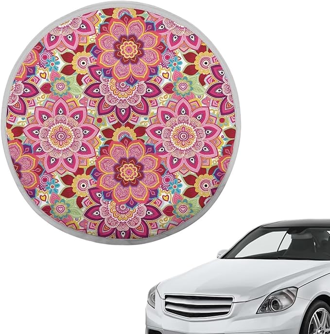 Mandala Steering Wheel Sun Cover 17 Inch Easy to Install Car Rudder Sun Heat Shield Foldable Vehicle Steering Wheel Vehicle UV Reflector Summer Essential Gift for Friends