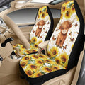 Qeluxign 5 Piece Car Seat Covers Full Set for Men Women PU Leather Front Seats Cover Auto Seatbelt Shoulder Pads Vehicle Center Console Armrest Cover,Highland Calf Sunflower Butterfly
