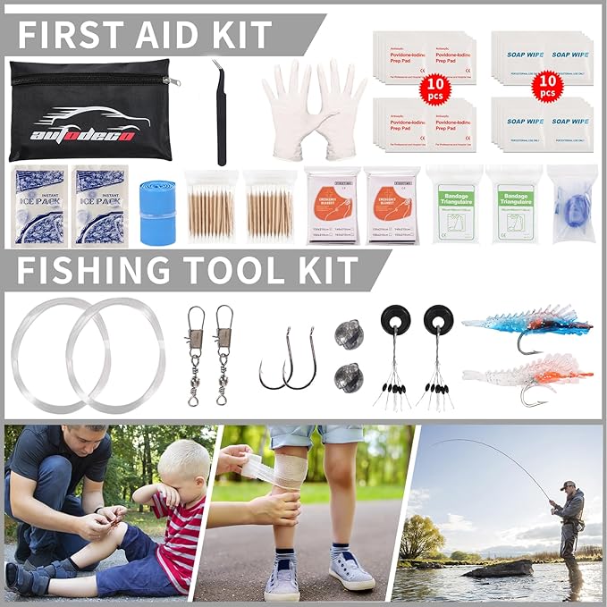 GPUSFAK Emergency Survival Kit and First Aid Kit, Camping First Aid Survival Kit with Molle Pouch for Preparedness Outdoor Adventure, Black