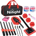 Nilight 15PCS Car Detailing Kit Auto Cleaning Tools Wash Set with Storage Carry Bag Beginners Easy to Use for Interior Exterior Car Care Clean Windshield Dashboard Seat Air Vents Wheels Tires, Red