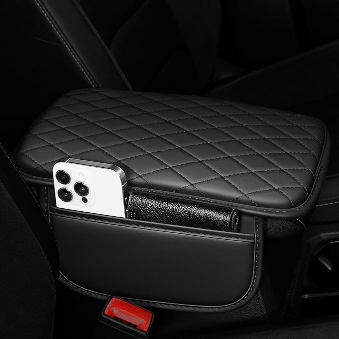 Center Console Cover Fit for Nissan Sentra 2020-2025 Leather Armrest Covers with 2 Storage Bags Car Armrest Storage Box Car(Black)