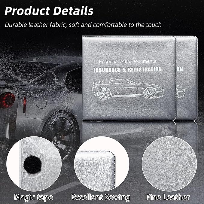 Ziciner Car Registration Insurance Holder, 2Pack Essential Auto Card Document Glove Box Organizer with Touch Fastener, Vehicle Interior Accessories Perfect for Most Car, Truck, SUV (Gray/Big Car)