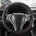 Leather Car Steering Wheel Cover,Anti-Slip, Safety, Soft, Breathable, Heavy Duty, Thick, Full Surround, Sports Style,Universal Car Accessories for Women Men Fit 14"1/2-15"(Black with Red line)