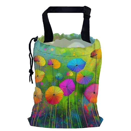 Watercolor Dandelion Car Garbage Bag,Colorful Dandelions Small Car Trash Bag Hanging Back of Seat,Drawstring Car Trash Bag with Adjustable Buckle,Car Accessories for Camping Travelling