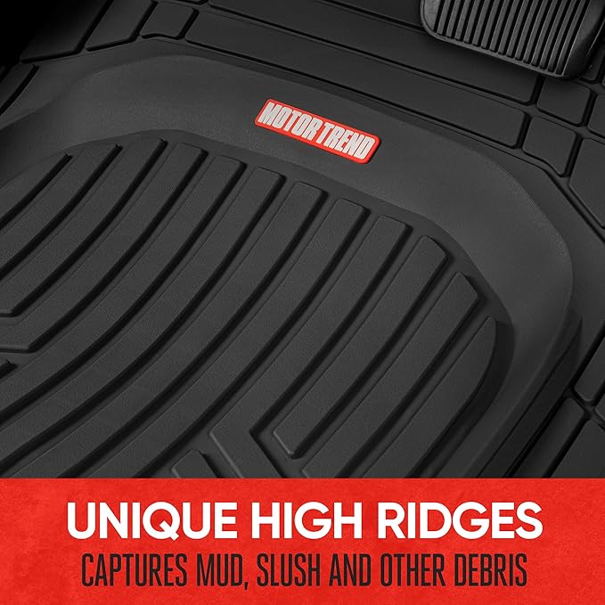 Motor Trend FlexTough™ Deep Dish Plus Rubber Car Floor Mats with Trunk Mat Cargo Liner, Front & Rear Combo Set fits Most Car SUV Van Coupe Sedan, Heavy Duty All Weather Trim to Fit