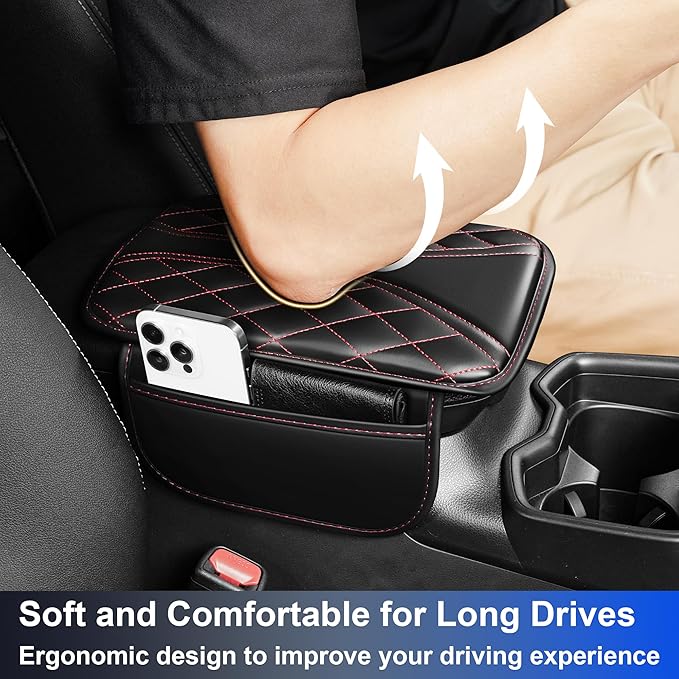 Center Console Cover Fit for Nissan Frontier 1998-2025 Leather Armrest Covers Armrest Cover for Car(Black&Redline)