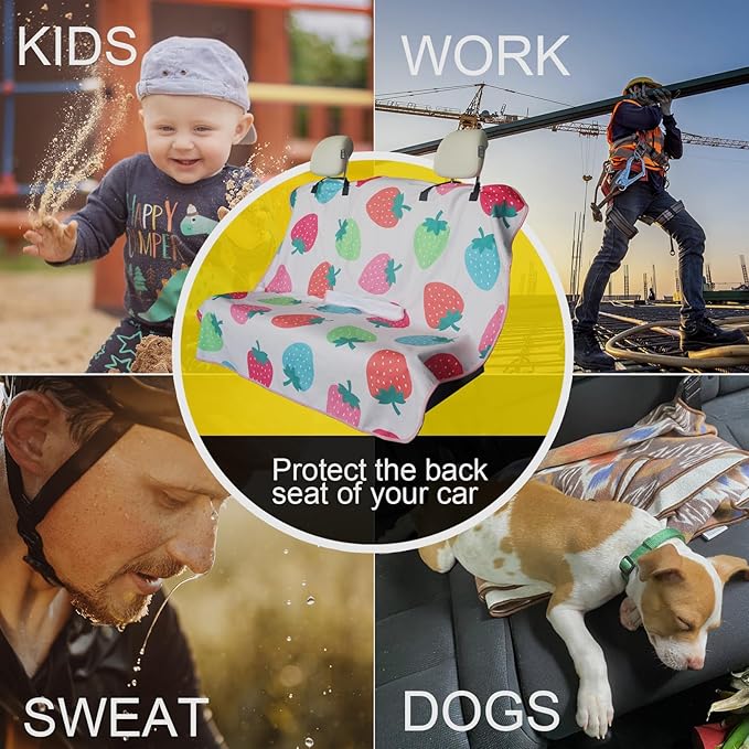 LoyaGour Back Seat Cover for Car Trucks Van SUV,Waterproof Rear Bench Towel Seat Covers for Dogs and Kids,Automotive Backseat Protector (Strawberry)