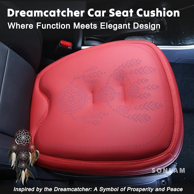 Car Seat Cushion – Dreamcatcher Inspired Design, Symbol of Prosperity & Luck – Premium Ergonomic Support for Hip & Lower Back Pain Relief (Front Seats (Red))