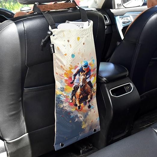 ALAZA Hanging Car Trash Bags Garbage Bag Trash Can for Back Seat Small Riding Equestrian 1 Washable Storage Bag Retractable 2 Pack
