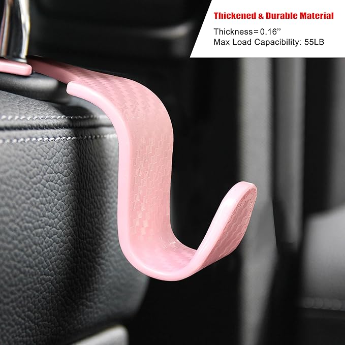 Amooca Car Seat Headrest Hook 4 Pack Hanger Universal Vehicle Car Storage Organizer for Handbag Purse Coat S Type Checkered Pink