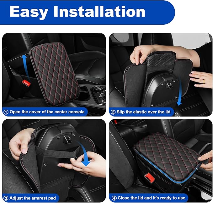 Center Console Cover Fit for Nissan Sentra 2020-2025 Leather Armrest Covers with 2 Storage Bags Car Armrest Storage Box Car(Black&Redline)