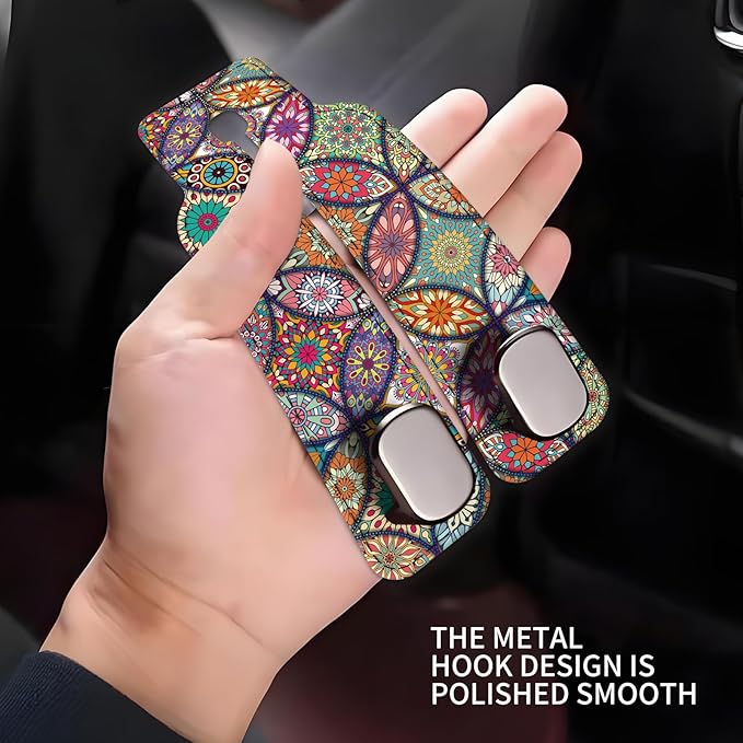 NUGGHU Car Seat Headrest Hook, Universal Leather Cute Hanger Holder Hook, Storage Organizer Interior Accessories for Purse Bags Handbag Luxury Mandala Pattern