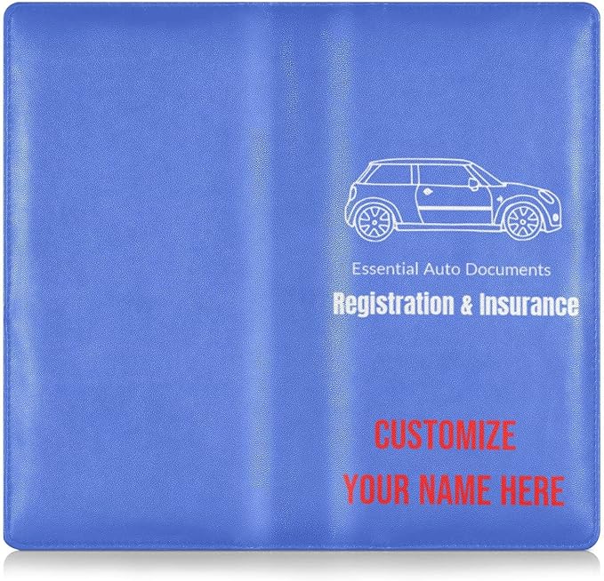 Caihoyu Custom Car Registration and Insurance Card Holder Personalized Leather Glove Box Organize Men Women Wallet Accessories Case for Cards, Essential Document Driver License Royal Blue