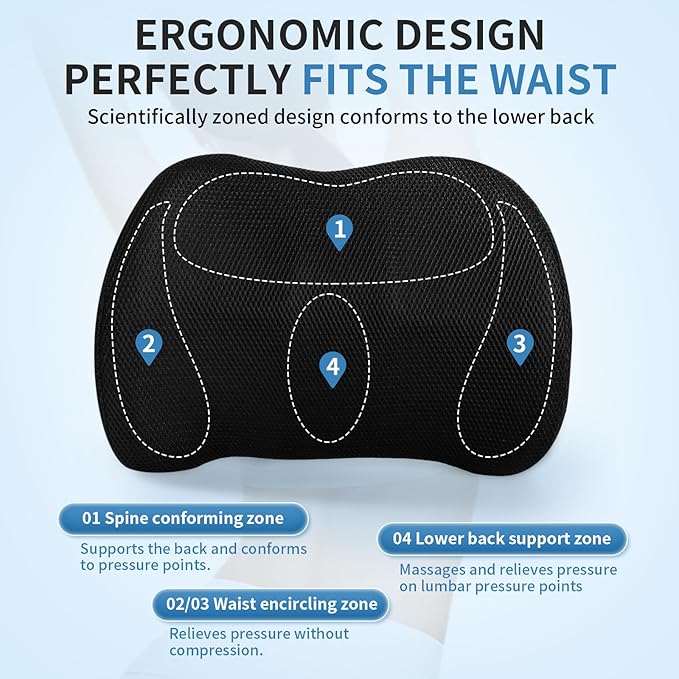 Dijialun Lumbar Support Pillow for Car, Memory Foam Back Support Lumbar Pillow for Car, Gaming, Office Chair, Ergonomic for Lower Back Pain Relief, Softness Breathable Removable Mesh Cover, Black