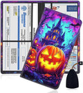 Car Registration Holder, PU Leather Vehicle Glove Box Organizer for Driver License, Document, Car Insurance Holder with Magnetic Shut, Auto Paperwork Wallet Accessories, Halloween Pumpkin Castle