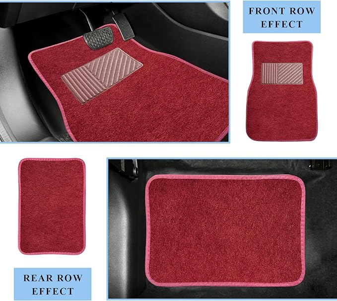 4PCS Car Floor Mats, Waterproof Non-Slip Car Floor Liners with Safety Heel Pad, All-Weather Wear-Resistant Mats Heavy Duty Universal Carpets for Truck SUV Van Sedan (Wine Red)