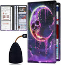 Car Registration and Insurance Card Holder for Women Men, Waterproof PU Leather Glove Box Car Organizer with Magnetic Shut, Vehicle Document Holder for Driver License,Cards, Psychedelic Moon Skull