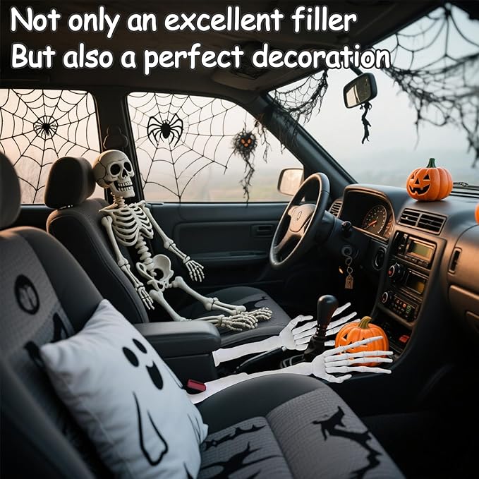 Oulores No Drop Seat Guard 2PCS Halloween Skull Arm Car Seat Gap Filler Car Seat Side Gap Filler Between Car Seat Catcher for All Cars (White)