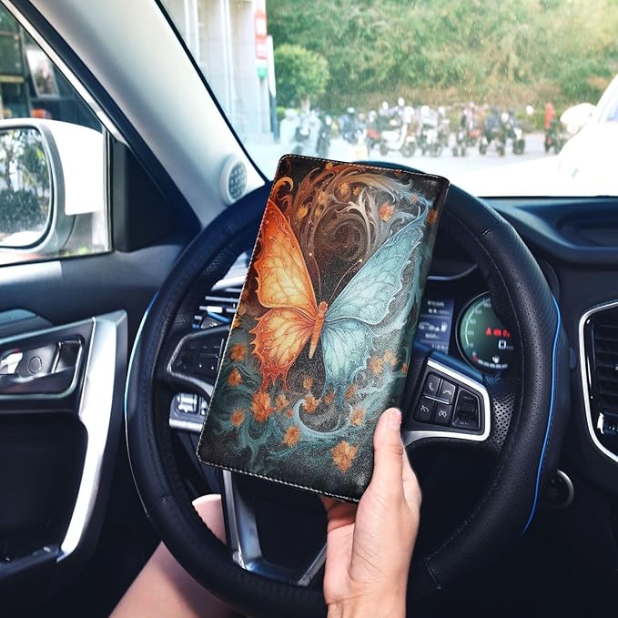 Fire Flame Ice Butterfly Car Registration and Insurance Holder Vehicle Glove Box Organizer Car Accessories Wallet Case for Women Men 202a4867