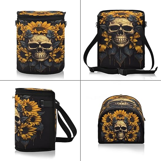 MNSRUU Car Trash Can with Lid, Skull and Sunflower Car Trash Bag Hanging Organizers and Storage for Front Back Seat, Leak-Proof Trash Bin