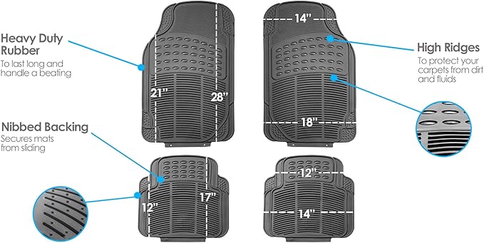FH Group Trimmable Non-Slip Rubber Floor Mats Full Set - Universal Fit for Cars Trucks and SUVs (Gray) F11305 + F16400