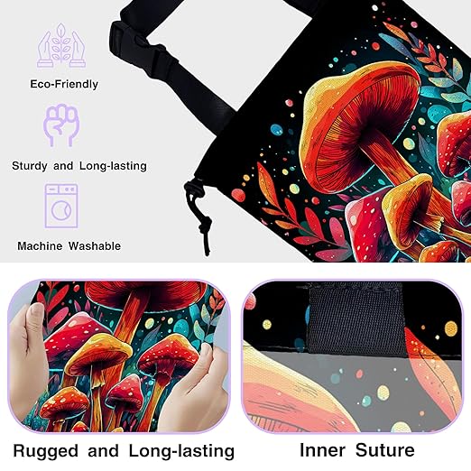 UUCBTAH Car Trash Bag Hanging Colorful Mushrooms Car Trash Can for Back Seat Waterproof Car Trash Bin with Adjustable Straps and Drawstring for Car Accessories Vehicle Travelling Camping