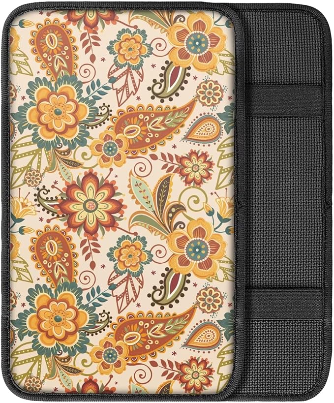 Horeset Retro Flower Auto Center Console Arm Rest Pad Fit SUV Sedan Truck Non-Slip Car Accessories Interior Decor