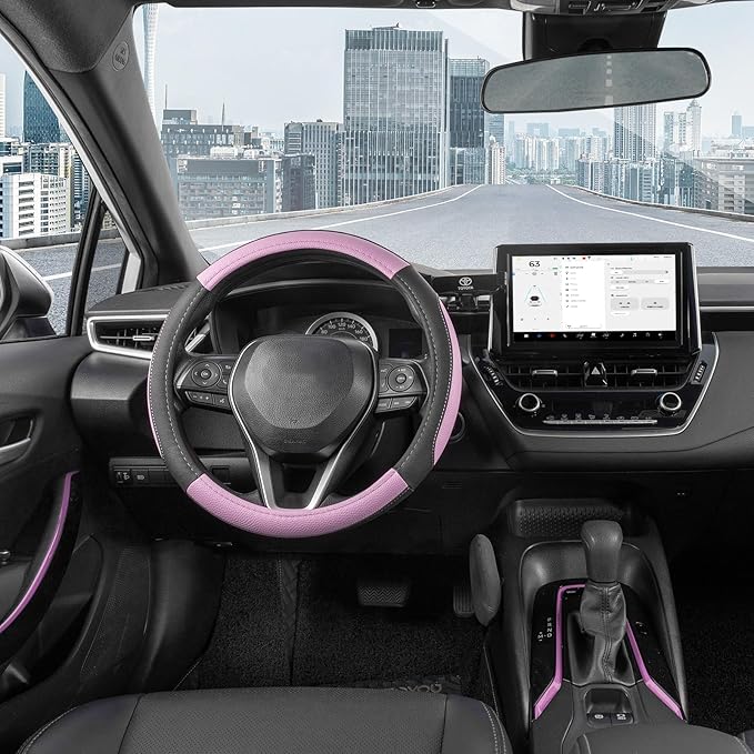 SEG Direct Steering Wheel Cover for Car, Standard Size 14.5-15 inch, Auto Interior Accessories, Black and Light Purple