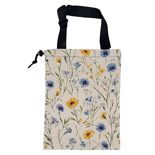 KXWQTRDD Car Garbage Bag Abstract Blue and Yellow Flowers Hanging Canvas Car Trash Bag Drawstring Car Back Seat Organizer for Car Back Front Seat Console with Adjustable Buckle