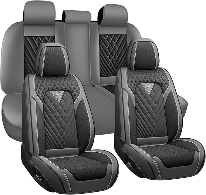 BYXN Car Seat Covers for Jeep Wrangler 2000-2026,Breathable Nappa Leather Car Seat Protector,Full Seat Cover Automotive Seat Cushion with Airbag Compatible(5 Seats,Gray-Black)