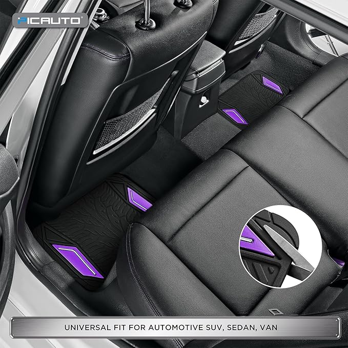 PIC AUTO Rubber Floor Mats, Purple Aluminum Film with Colorful Piping Floor Mats for Cars, Car Mats with Non-Slip Backing, All-Weather Protection, Trim-to-Fit Liner for Cars, SUVs, Trucks, Vehicles