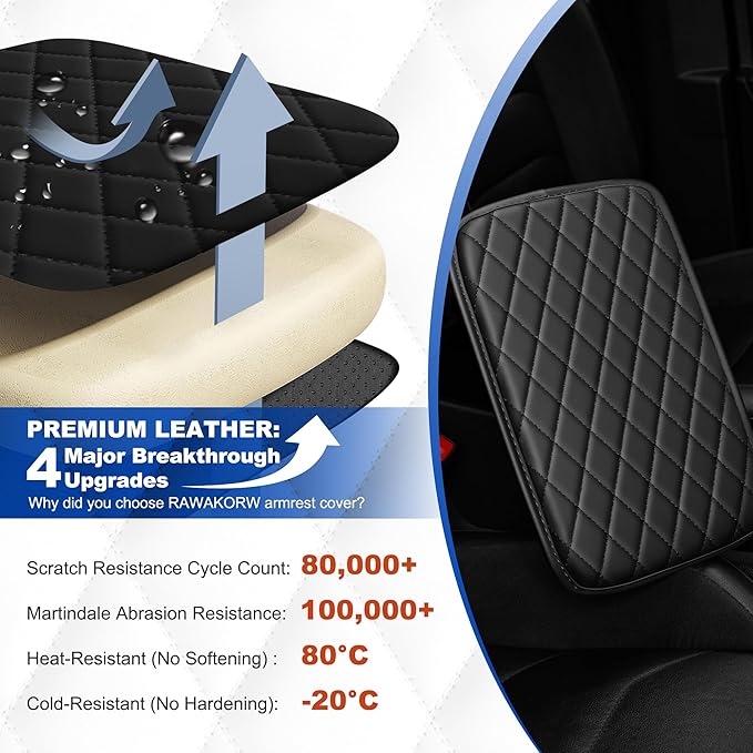 Center Console Cover Compatible with Chevrolet/Chevy Equinox Leather Car Armrest Cover with Storage Pockets.,Anti-Scratch Auto Armrest Pad Accessory （Black
