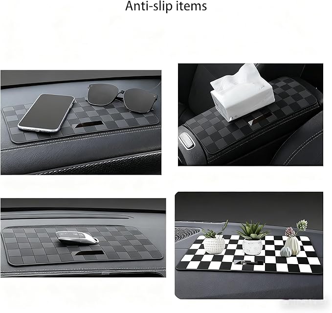Car Interior Accessories Set – 2PCS Silicone Cup Holder Coasters & 1PCS Anti-Slip Dashboard Pad, Universal Non-Slip Rubber Mat for Phone Keys Sunglasses, Fit for Car SUV Truck