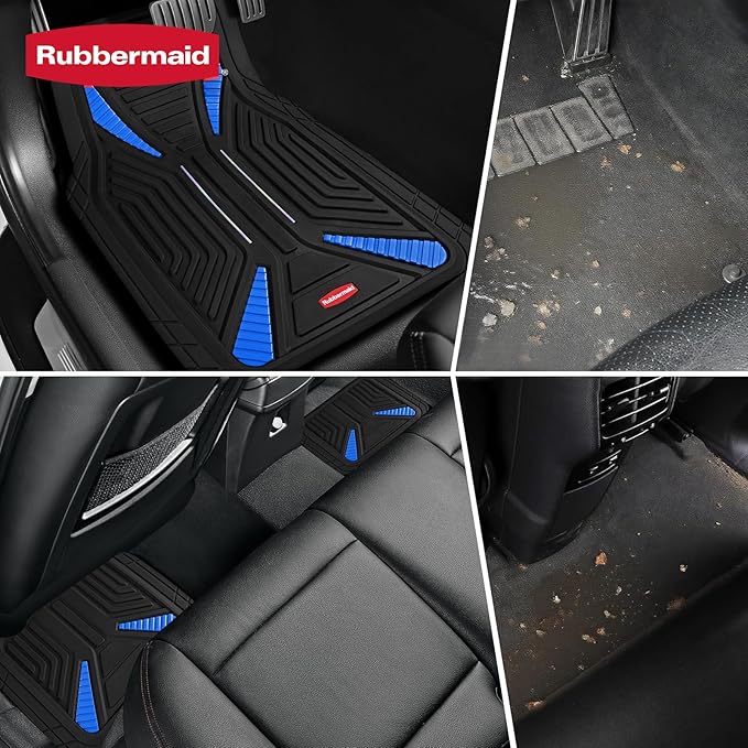 Rubbermaid Car Mat Full Set, Universal Trim-to-Fit Heavy-Duty Car Floor Mats – 4-Piece Set for All Weather Protection – Durable Rubber Mat for Cars, Trucks, SUVs & Vans-Blue
