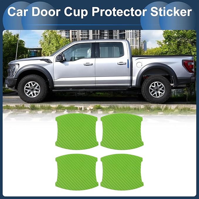 3D Car Door Handle Scratch Protector, 84x94mm Removable Magnetic Car Door Handle Protective Film Green, 4 Pcs