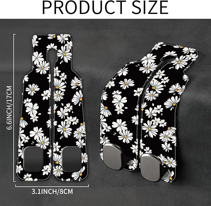 AEWNUNK 1 Pack Car Seat Headrest Hooks for Purses and Bags Watercolor Daisy Floral Bag Purse Holder for Car with Double Metal Hooks Car Purse Hanger Hanging Accessories