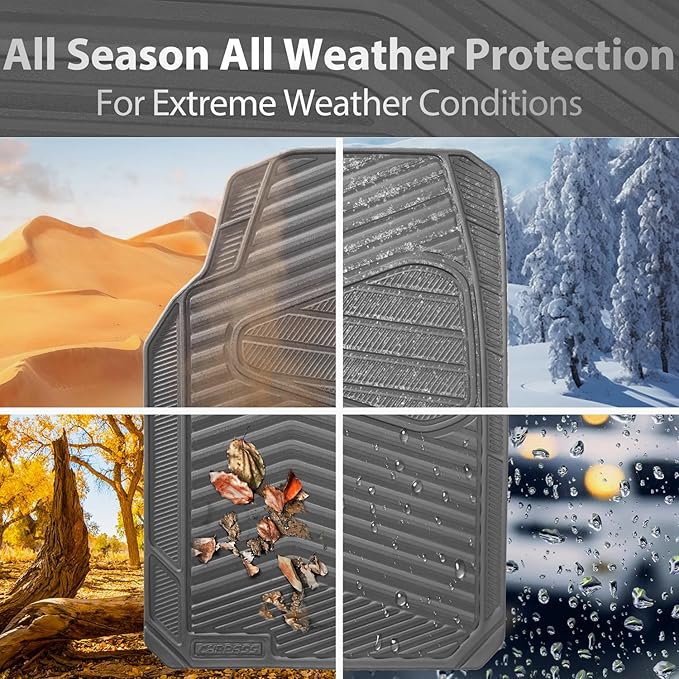 CAR PASS Rubber Car Mats, Waterproof Car Floor Mats All Weather,Car Mat Full Set 3 Piece, Grey Automotive Floor Mat Trim to Fit for Cars Sedan SUVs Trucks, Anti-Slip Easy Clean, All Gray