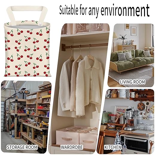 ADQWIOVL Car Garbage Can, Seat Back Hanging Cute Car Trash Can Bag, Car Organizer and Storage Bag for Travelling, Outdoor Cute Red Cherry