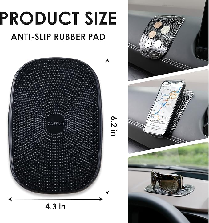 Car Dashboard Non Slip Mat Phone Holders For Your Car, Anti-slip Mat For Dashboard, Air Freshener, Mirror, Sunglasses, Keychain, Coin Holder | Car Accessories | Black | 2PCS - Japan Import