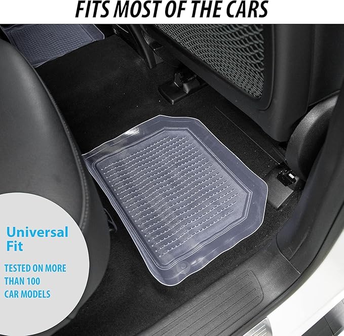 ZONETECH All Weather Full Rubber Clear Car Interior Floor Mats – 4-Piece Set Clear Heavy Duty Car Interior Floor Mats (2 Pack)