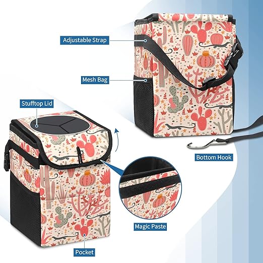GVGHIDZ Car Trash Can – Lightweight and Portable with Durable Water-Resistant Coating, No Installation Required, Practical and Ample Capacity,Car Accessories Interior Car Organizer. Cactus